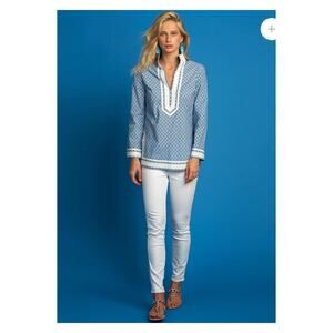 NicoBlu Cotton Capri Tunic in Blue Vietre Porcelain Print Sz.2X